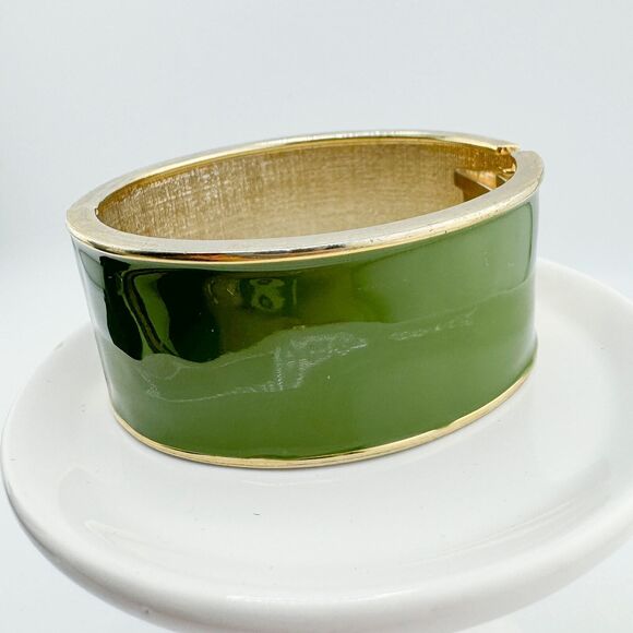 Vintage Green Enamel Cuff Bracelet Reversible Gold-Tone Studs Retro Glam Dots - Picture 4 of 13